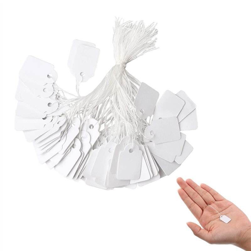 Lot de 500 Étiquettes de Prix en Papier, Étiquettes de Marquage Blanches avec Ficelle, Étiquettes D'affichage Pour Vêtements Bijou