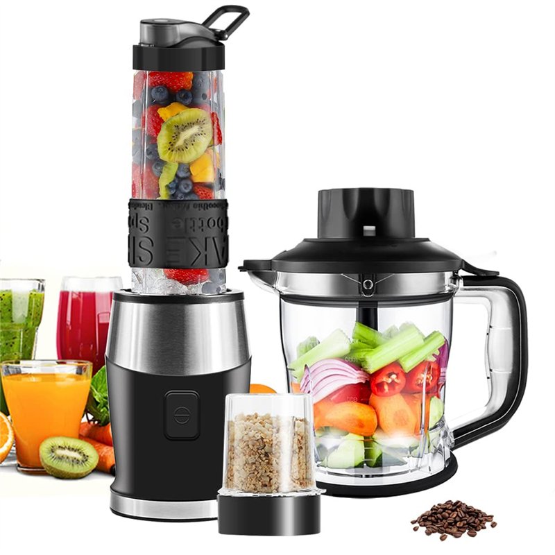 Blender Mixeur 3-en-1, 700W Blender Smoothie 24000 tours/min, avec pot de 1,2 L/bouteille de sport de 570 ml/tasse de broyage de