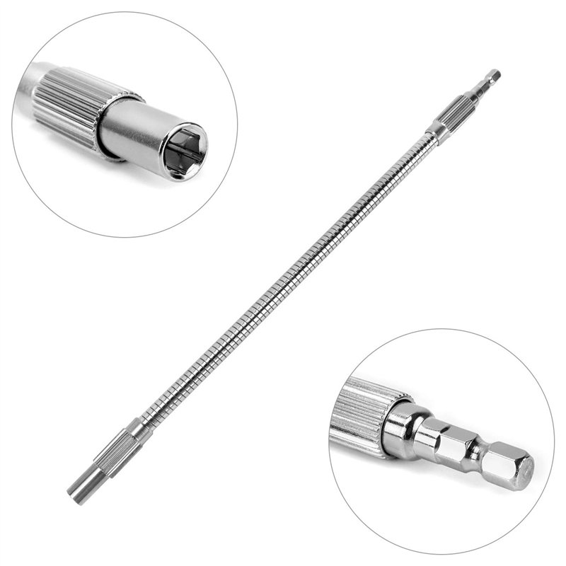 Image secondaire de QWORK Rallonges Flexibles de Foret, Arbre Flexible pour Perceuse Visseus Tournevis, 1/4'' Tige Hexagonale, 200mm et 300mm (2 Piè