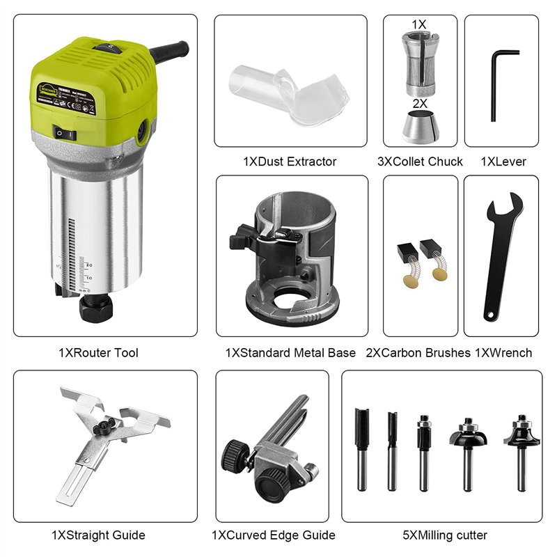 Image secondaire de DEWINNER à Bois Défonceuse affleureuse électrique 710W 13000-33000RPM, 6 Vitesses Variables, 3 Pinces de 1/4