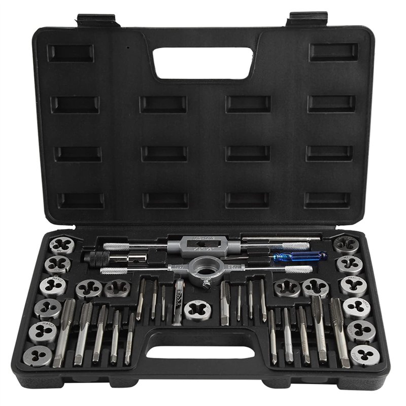 Coffret Tarauds et Filières 40 Pièces M3 - M12 Jeu de Tarauds Kit Tarauds à Goujure Filières de Filetage Extracteurs de Vis Kit 