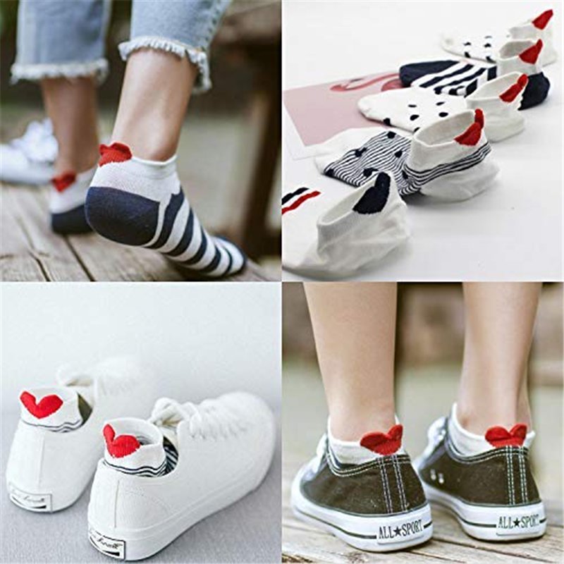 Image secondaire de beifon 6 Paires Chaussettes Femme Coeur Fantaisie Chaussette Basses Femme Courtes Invisibles Socquettes Motif Coeur Rayure 35-38