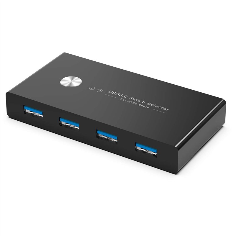 Rybozen Switch USB 3.0 Commutateur KVM 4 Ports pour 2 PC,Haute Vitesse 5 Gbps,USB KVM 2-Entrées 4-Sorties pour Clavier Souris Cl