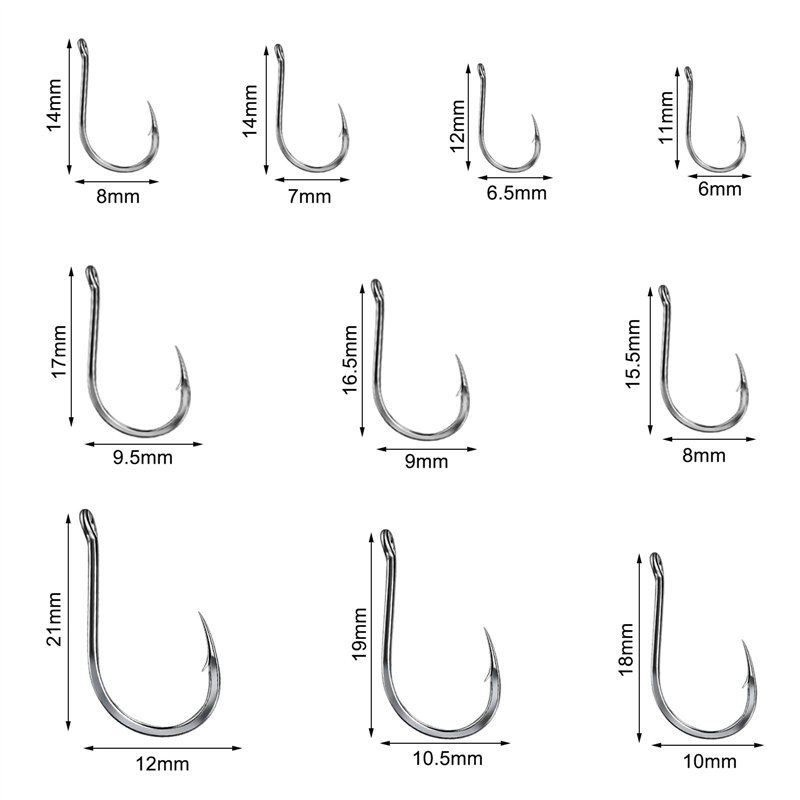 Image secondaire de Skyzone Hameçon de Pêche, Lot de 500 Hameçons en Acier Carbone 10 tailles assorties (3#-12#) avec ardillons hameçons mer avec bo