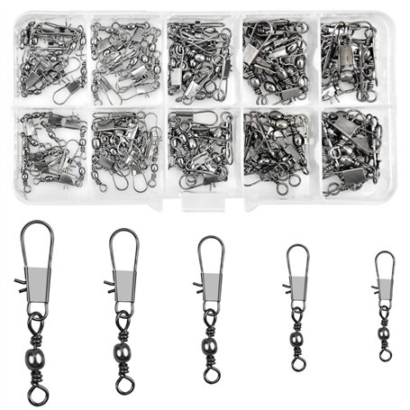 100 Pcs Emerillon de Pêche Emerillons Roulement à Billes Pivotant de Pêche avec Verrouillage Encliquetable Connecteurs Instantan