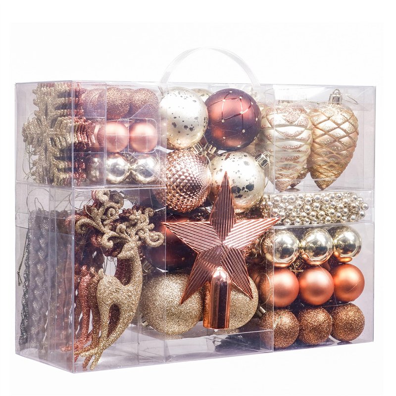 Valery Madelyn 100pcs Boules de Noël Cuivre et Doré pour Décoration, Déco de Sapin de Noël à Suspendre, avec Etoile de Cime d'ar