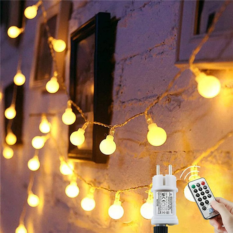 [120 LED] Guirlande lumineuse sphérique 15 m 8 modes et fonction Merk, guirlande lumineuse extérieure/intérieur avec prise, déco