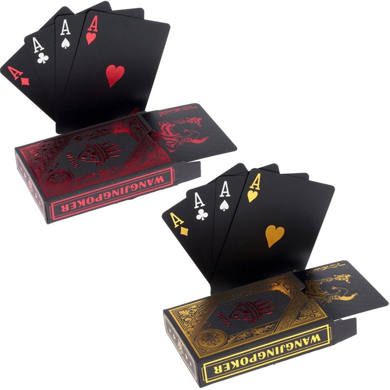 2 x Cartes de Poker en Plastique Professionnelles imperméables Noir Playing Cards Plastique PVC Cartes Texas Hold'em Poker Carte