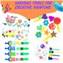 Yetech Éponges de Peinture pour Enfants, 36 Pcs DIY Kits,Incluent Brosses de Peinture ,Tablier,Cahier d'images,Sac de Rangement,