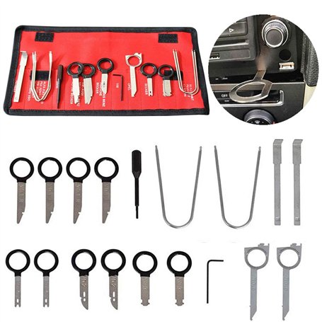 Xrten 20 Pièces kit Outil Demontage Garniture Universel pour DVD Navigation Autoradio avec Clés Universelles