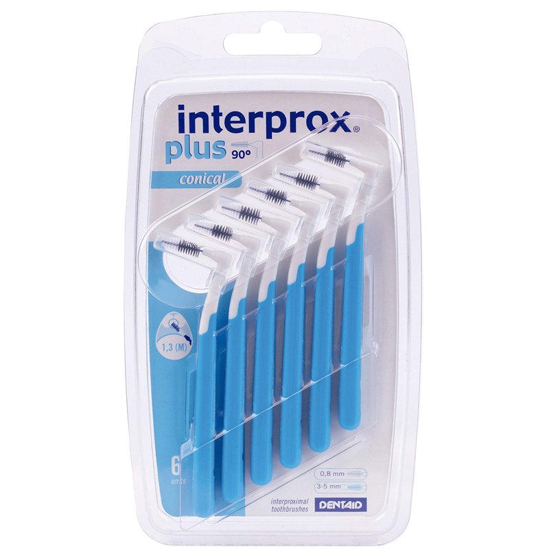 INTERPROX PLUS - Conique 1.3 - Brossettes Interdentaires - Fibres en Tynex - Bleu - Blister de 6 unités