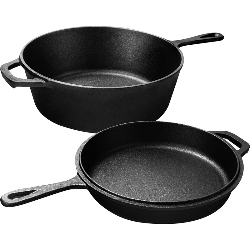 KICHLY Pré-assaisonné Dutch Oven - Dual Function Cocotte Pot à Feuf - Poêle en Fonte pour la Cuisinière & le Camping, pour l'ext