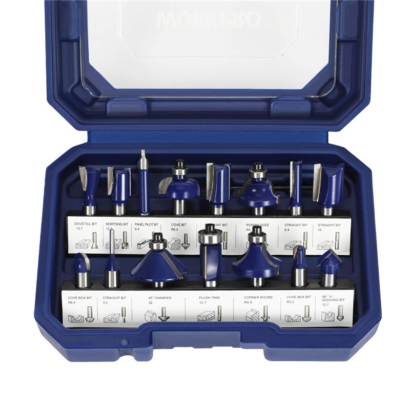 Image secondaire de WORKPRO Coffret de 15 Fraises Défonceuses à Tige de 8 mm, Fraises à Rainurer en Acier au Tungstène pour la Finiation du Bois Div