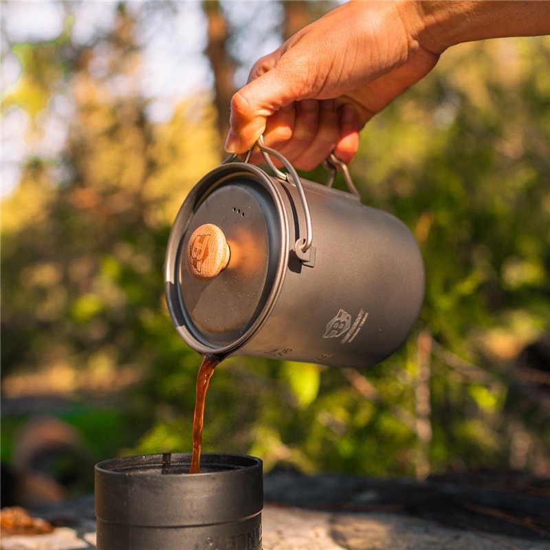 Image secondaire de Bestargot Cafetiere Camping en Titane 750ml,Cafetière à Piston,Ultralight Tasse à Titane,Popote Bivouac Multifonctions,Titane Pu