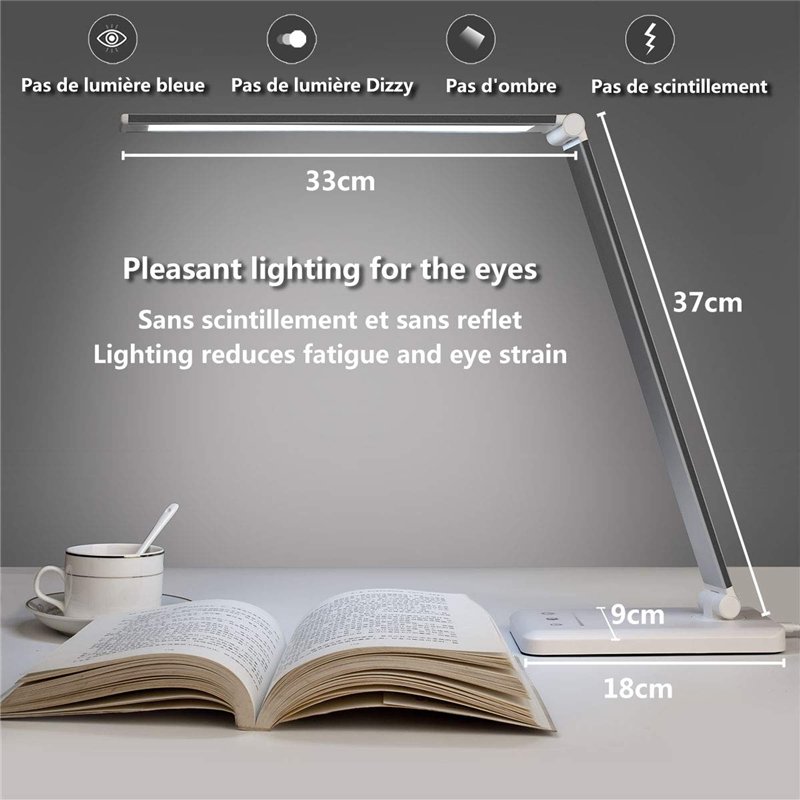 Image secondaire de SLATOR Lampe de Bureau LED, Dimmable 5 Modes de Couleur 10 Niveaux de Luminosité, Flexible Contrôle Tactile Protection des Yeux,