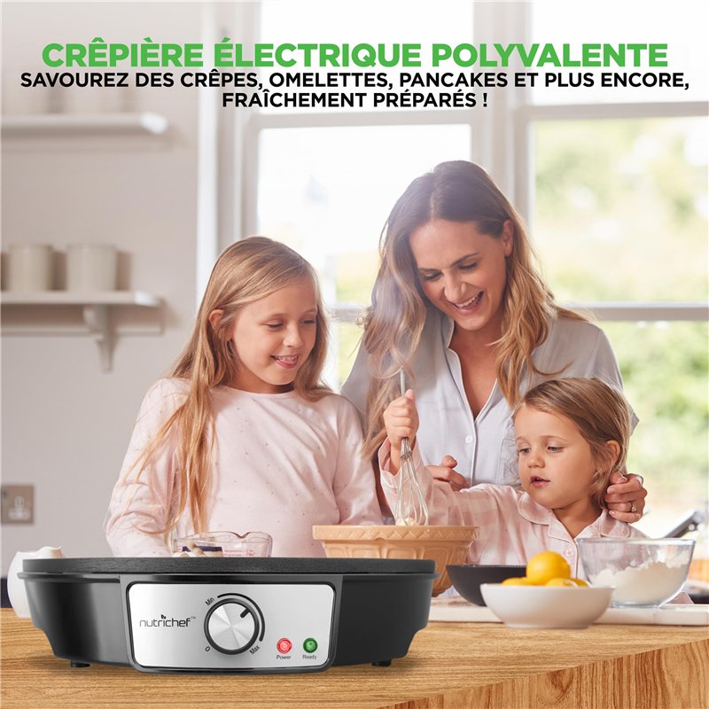 Image secondaire de Nutrichef Crêpière et Grille Electrique de 1200 Watts | Plaque de Cuisson Chauffante Antiadhésive 30 cm | Contrôle de Température