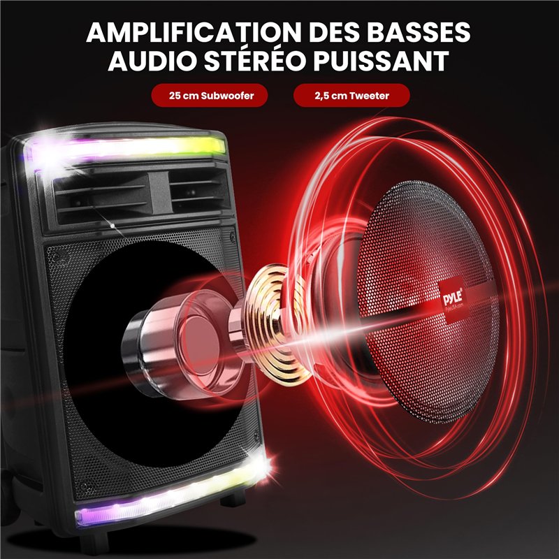 Image secondaire de Pyle Enceinte Bluetooth Puissante-600 W, Enceinte Sono Portable, sans Fil, Eclairage LED et avec Roues, SD/USB/AUX, Karaoke Adul