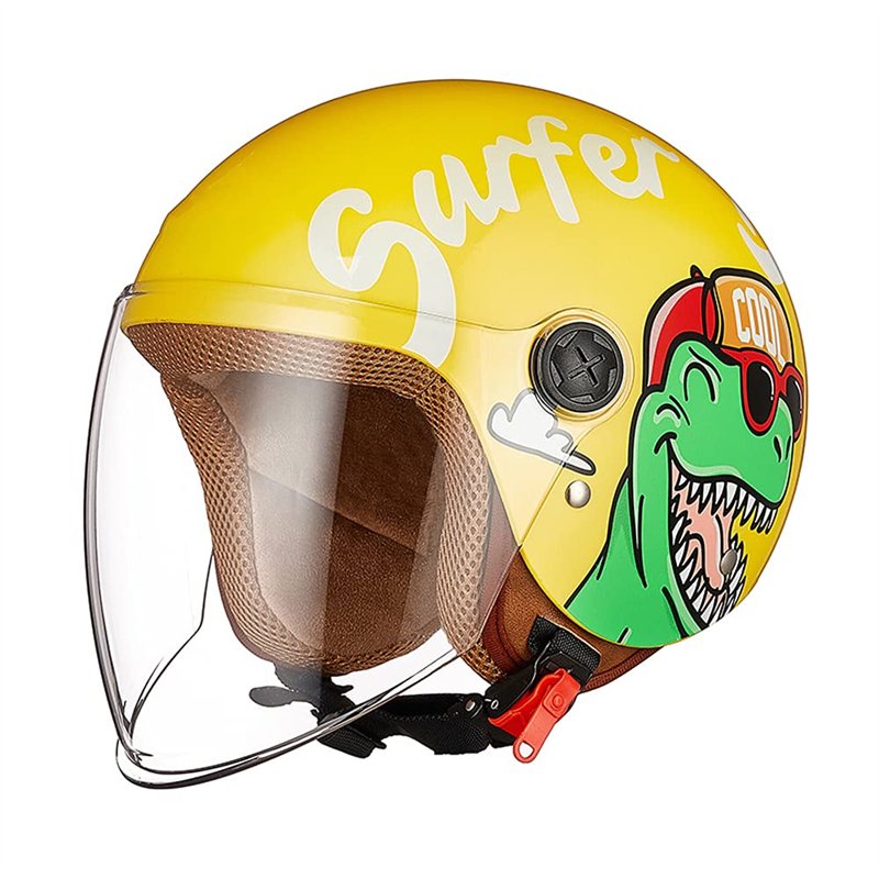 Image secondaire de FREEUP Casque moto enfant fille garçon, casque jet avec visière, casque scooter dinosaure casque scooter casque cyclomoteur casq