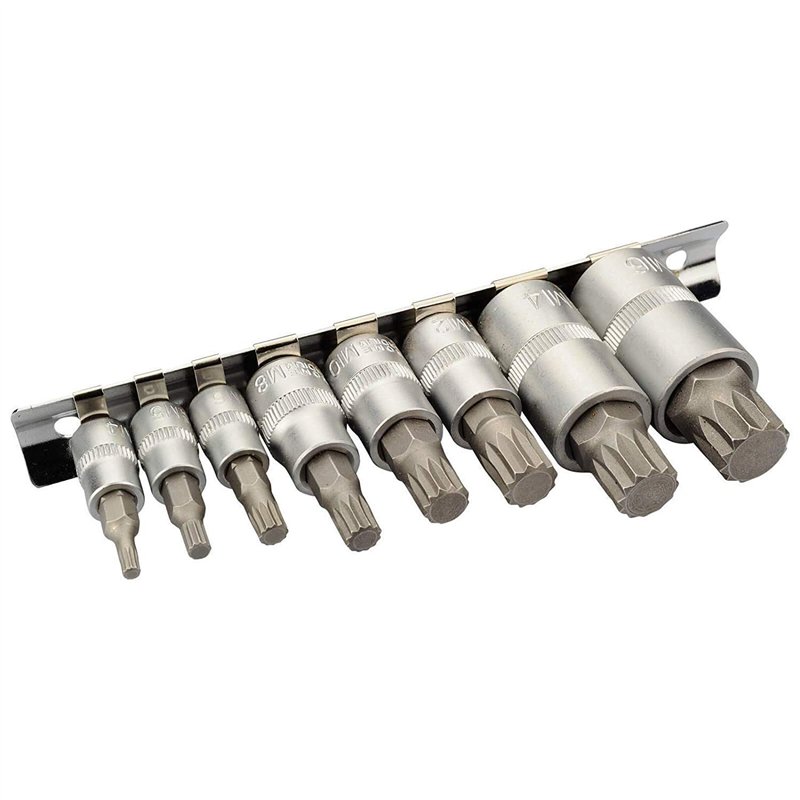 Image secondaire de XZN Jeu de douilles à embouts 8 pièces M4 M5 M6 M8 M10 M12 M14 M16 1/2 3/8 1/4 Avec denture multiple Douilles à plusieurs dents