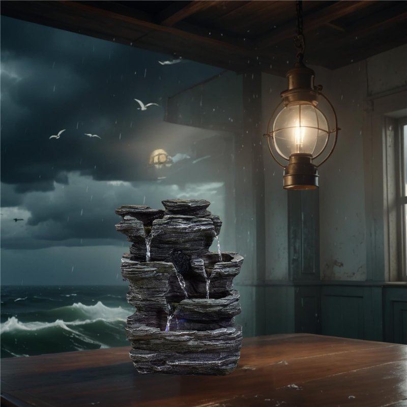 Image secondaire de Zen’Light - Fontaine d’Intérieur Nature Pietra - Décor Zen Naturel en Résine Imitation Roche, Idéal Méditation & Détente - Casca