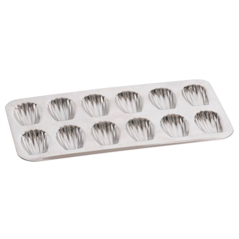 GOBEL - Plaque de 12 madeleines - Fer blanc - Dimensions : 39,5 x 20 x 1,7 cm - Empreinte : 8 cm – Fabriquée en France