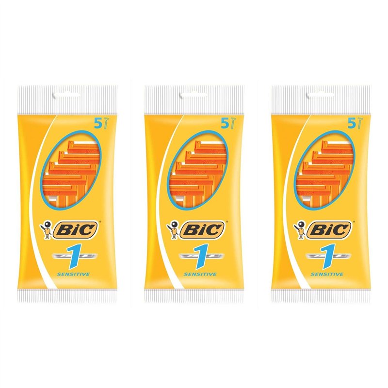 BIC Lot de 3 Pochettes x 5 Rasoir N°1-1 lame Peaux sensibles