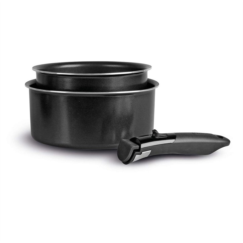 Sitram 713284, Set de 2 casseroles Ø16 et 20cm en aluminium anti-adhérent SITRAM avec poignée amovible - Tous feux SAUF induction