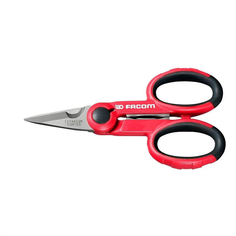 FACOM - Paire de Ciseaux d’Électriciens Gainés - 841A.4 - Branches Surmoulées Bi-Matière Ergonomiques - pour Droitier ou Gaucher