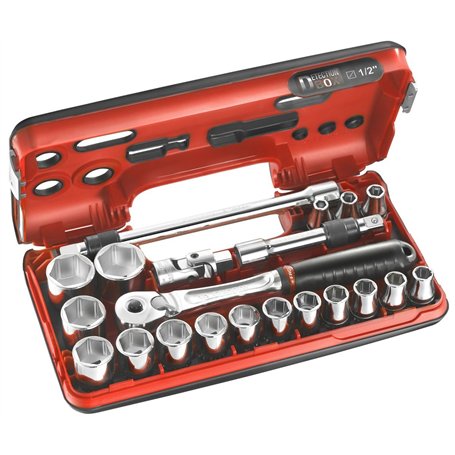 FACOM Coffret Detection Box - Cliquet Manche Rotatif Haute Performance et Douilles 1/2 " 6 Pans Métriques Plus Accessoires - SL.