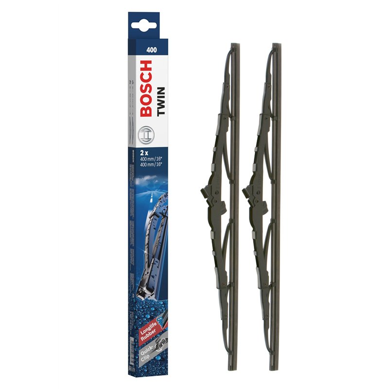 Bosch Balais d'Essuie–Glace Plats Conventionnel Twin 400, Longueur: 400mm/400mm – 1 Paire de Balais avant
