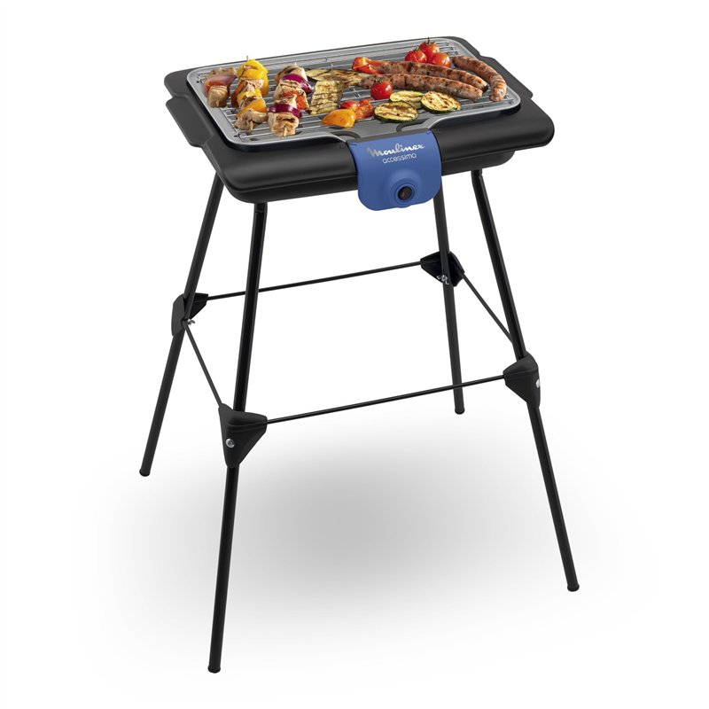 Moulinex Accessimo Barbecue électrique de table avec pieds, Barbecue d’extérieur, Nettoyage facile, Bac à eau, Réduction de la f