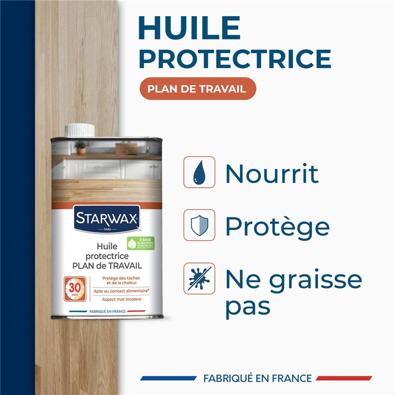 Image secondaire de STARWAX - Huile Protectrice Plan de Travail- Nourrit en Profondeur-Protèges des Taches et de la Chaleur- Apte au Contact Aliment