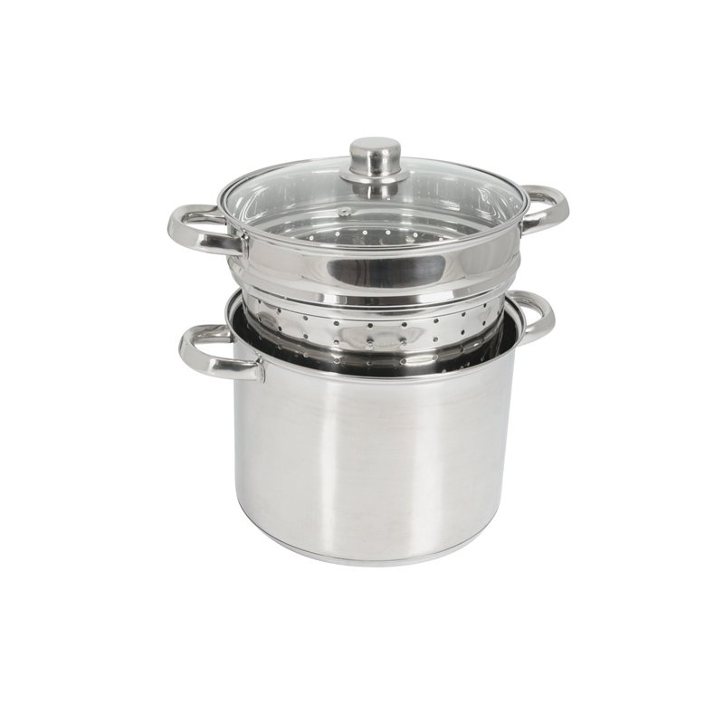 Crealys 504626, Cuit-pâtes Olympe 8 litres Inox, diam. 24 cm - couvercle en verre et panier à pâtes / légumes - tous feux dont i