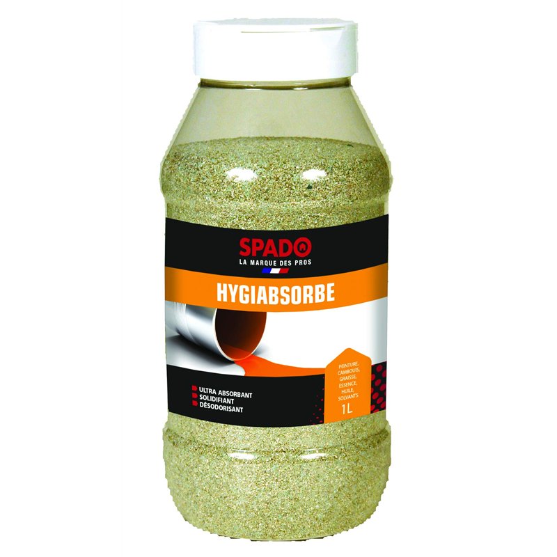 SPADO - Hygiabsorbe - Ultra absorbant - Solidifiant - Désodorisant - Actifs désinfectant - Parfum frais - 1L - Fabriqué en France