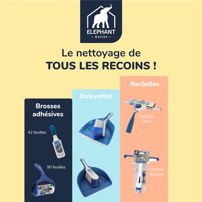 ÉLÉPHANT Maison - Balai Élastomère - Capture Cheveux & Poils - Idéal Pour Moquettes & Tapis - Utilisation Sèche ou Humide - Racleau Intégré - Souple & Résistant - Nettoyage Facile