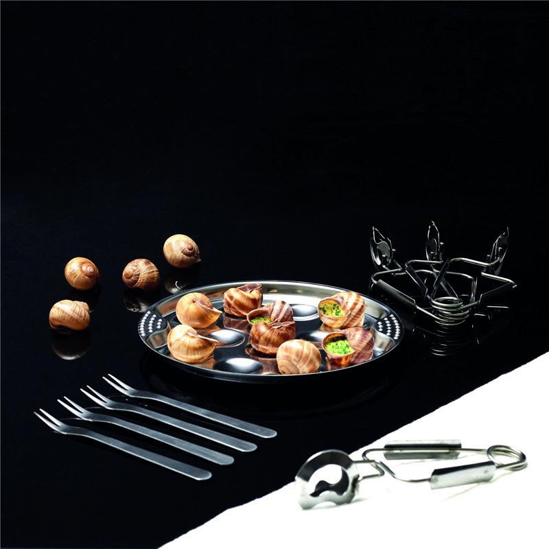 Image secondaire de Cook Concept KU6097 Coffret Dégustation Escargots Service 4 personnes Assiettes fourchettes et pinces Gris Inox H22,5 x 3,3 x 32