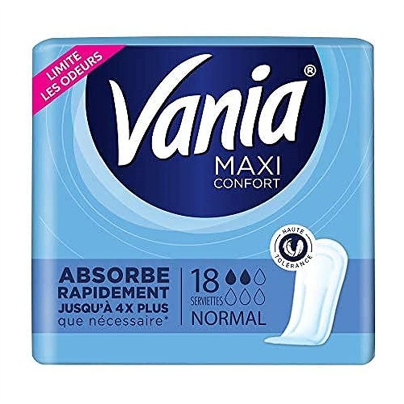 Vania Serviettes Hygiéniques, Maxi Confort, Normal, 18 Serviettes
