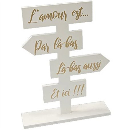 HOBI Centre de Table Totem Blanc en Bois et doré Or pour Mariage ou St Valentin (x1) REF/DEK0294