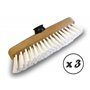 Balai brosse lave-pont 22 cm en PPL blanc | Lot de 3 | Monture bois | Pour laver, récurer les ponts, les carrelages et les sols