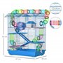 PawHut Cage pour Hamster Souris Petit Animaux Rongeur avec Tunnel Mangeoire Roue Jouet 47 x 30 x 59 cm Bleu