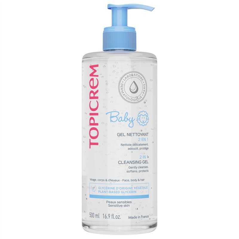 Topicrem - Baby Gel Nettoyant 2 en 1 - Nettoie délicatement, adoucit et protège, Visage, corps et cheveux, Peaux sensibles, Fabr