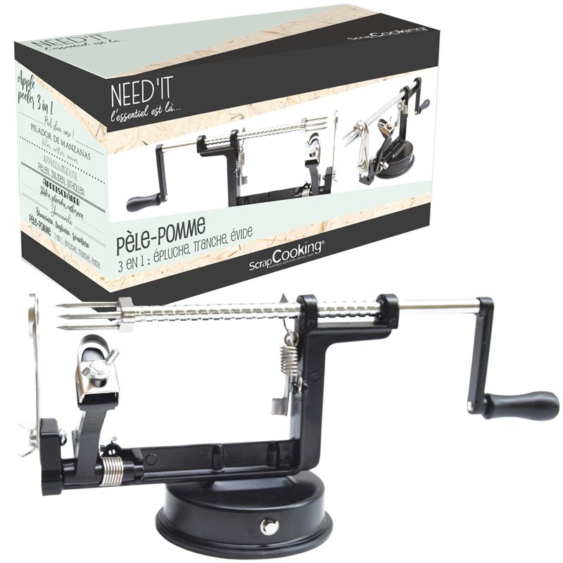 SCRAP COOKING Épluche Pomme 3-en-1 Need’it - En Métal - Éplucheur Pèle Découpe Qualité Professionnelle Inox pour Pâtisserie, Cuisine