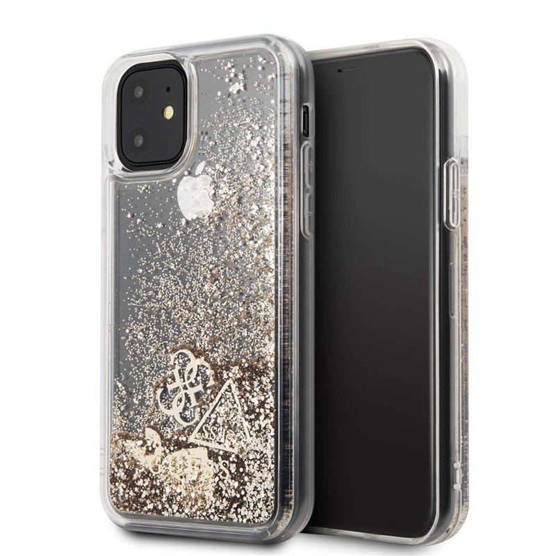 Guess GUHCN61GLHFLGO Coque de Protection pour iPhone 11 Motif cœurs à Paillettes Doré
