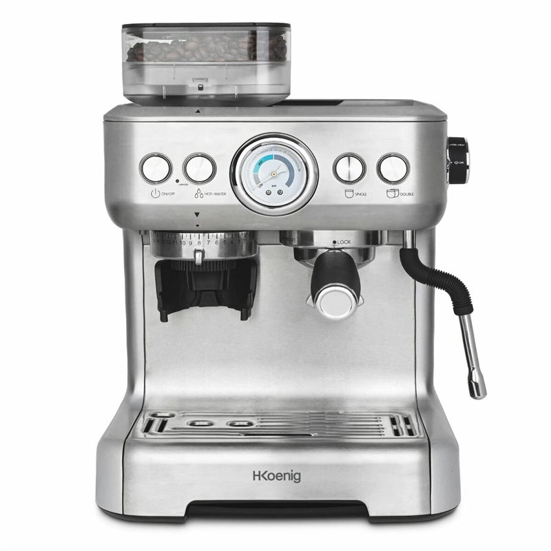 H.Koenig Machine à expresso avec broyeur EXPRO980, 2,7L, 250g réservoir grains, 15 tailles de mouture, Pompe italienne, Dosage p