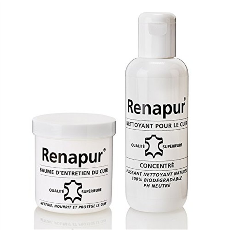 RENAPUR KIT BASIC ENTRETIEN DU CUIR (1 Baume 220ML + 1 nettoyant 250ML + 4 éponges) marque Française
