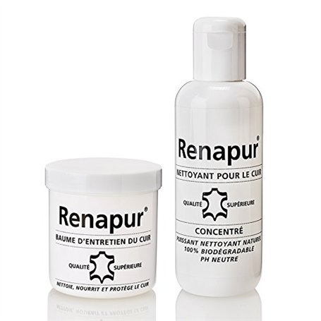 RENAPUR KIT BASIC ENTRETIEN DU CUIR (1 Baume 220ML + 1 nettoyant 250ML + 4 éponges) marque Française