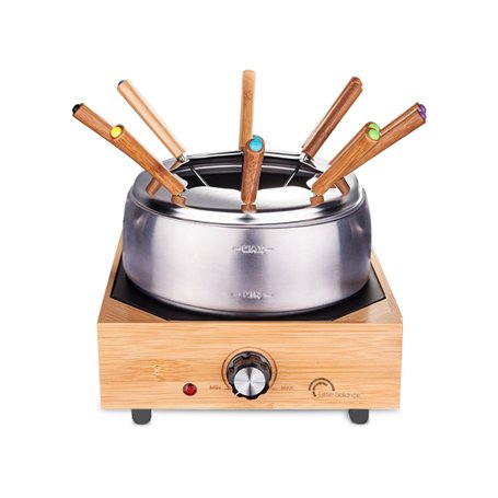 LITTLE BALANCE 8320 Wood Fondue 8 Inox - Appareil à fondue 8 personnes - Caquelon Inox anti-adhésif grande contenance 2 litres -