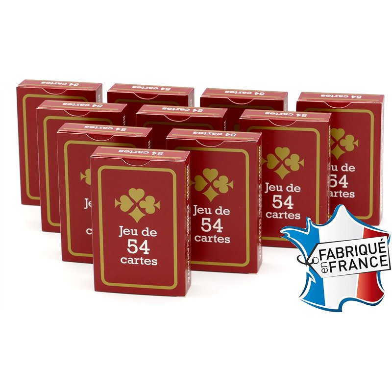FRANCE CARTES - Jeu de 54 Cartes - Gauloise Rouge - Lot de 10