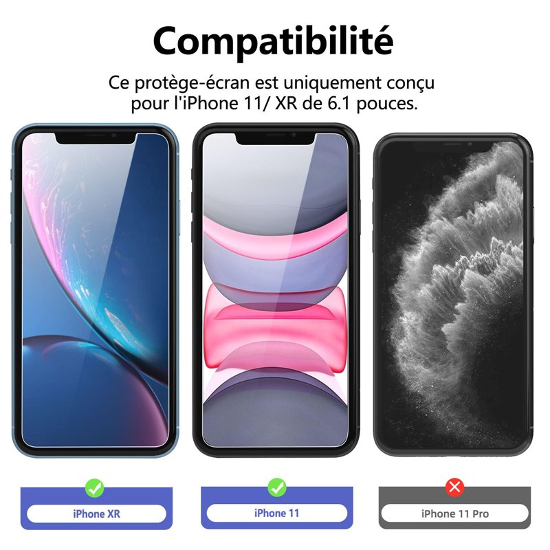 Image secondaire de NEW'C Lot de 2, Verre Trempé pour iPhone 11 et iPhone XR, Film Protection écran - Sans Bulles d'air -Ultra Résistant (0,33mm HD