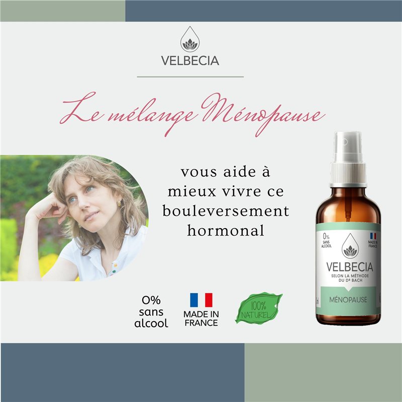 Image secondaire de Velbecia® - Fleurs du Dr Bach Ménopause 50ml +1 OFFERT - SANS ALCOOL - Bouffées de chaleur, sommeil perturbé, sueurs nocturnes, 